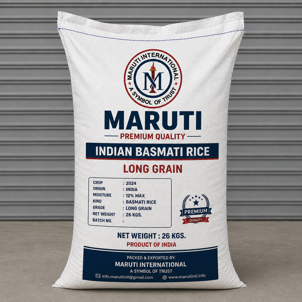 Maruti Indian Basmati Rice 26kg Bag Export